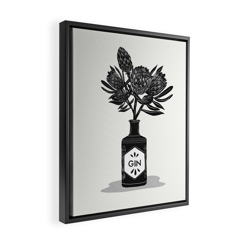 Floral Protea Gin Print Framed Canvas Print Gallery Image 2