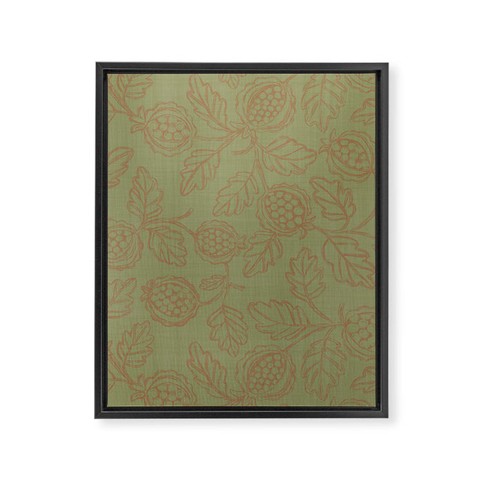 Block Print Pomegranate in Olive Framed Canvas Print Gallery Image 1