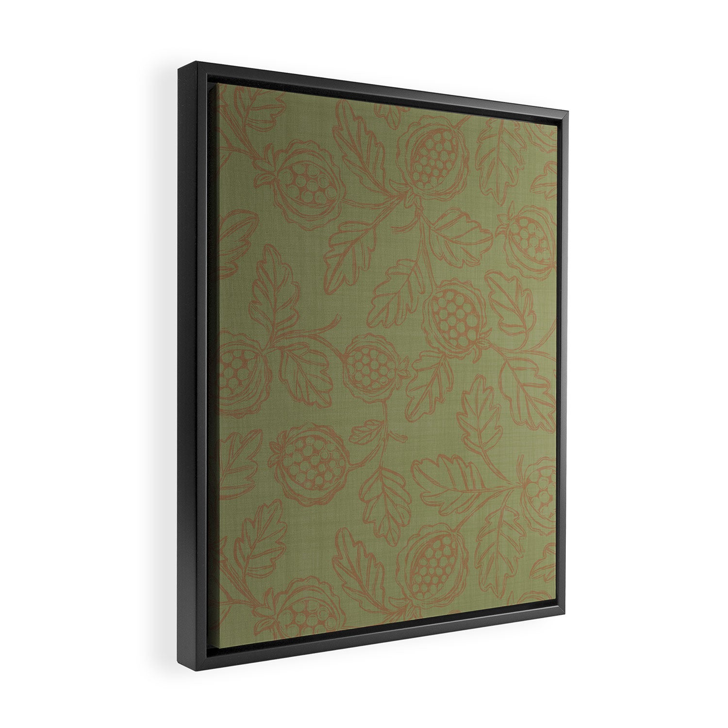 Block Print Pomegranate in Olive Framed Canvas Print Gallery Image 2