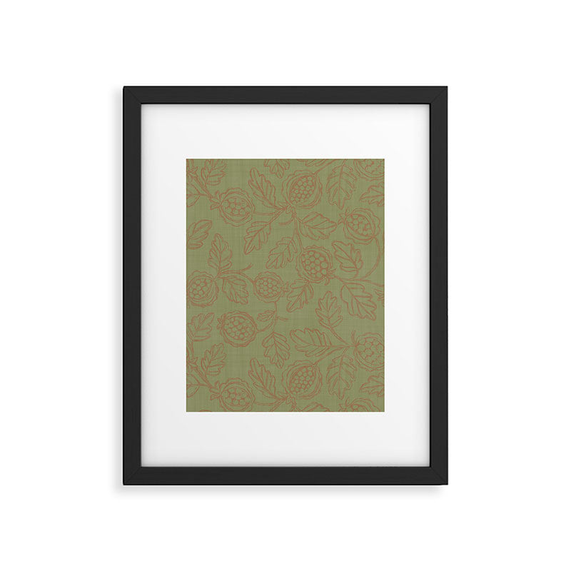 Block Print Pomegranate in Olive Framed Art Print Gallery Image 6