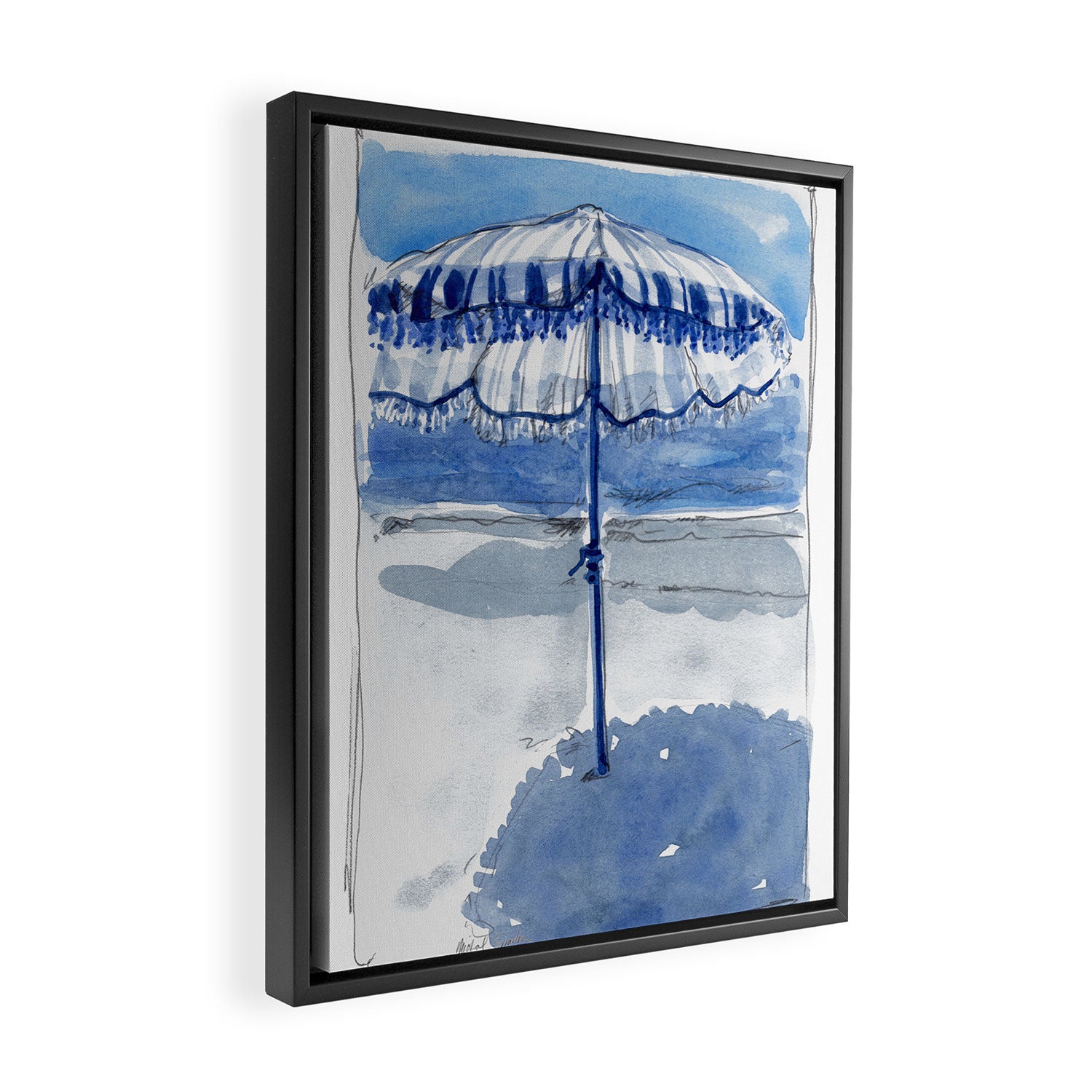 Blue Beach Umbrella Shade Framed Canvas Print Gallery Image 2