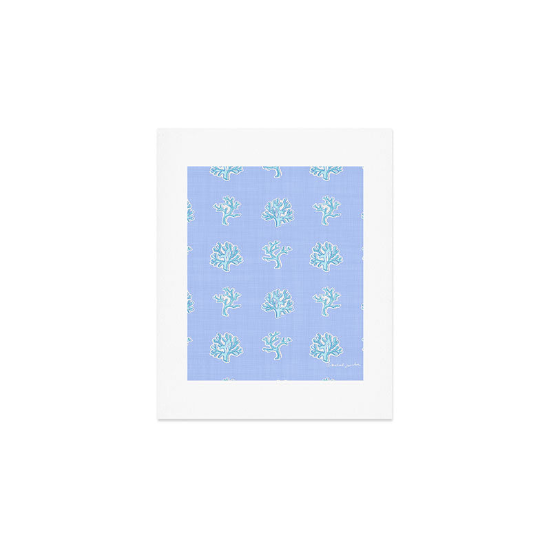 Coastal Coral Block Print in Blue and Aqua Art Print Gallery Image 1
