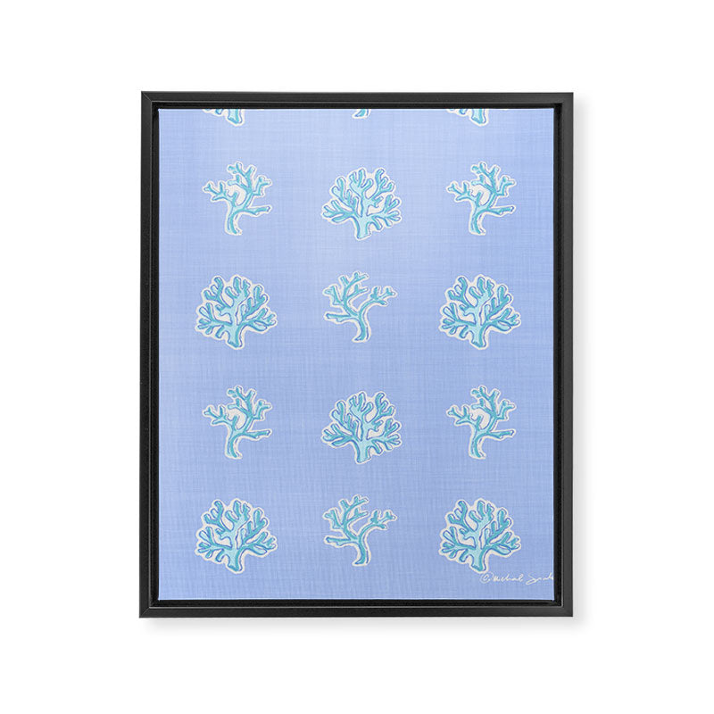 Coastal Coral Block Print in Blue and Aqua Framed Canvas Print Gallery Image 8