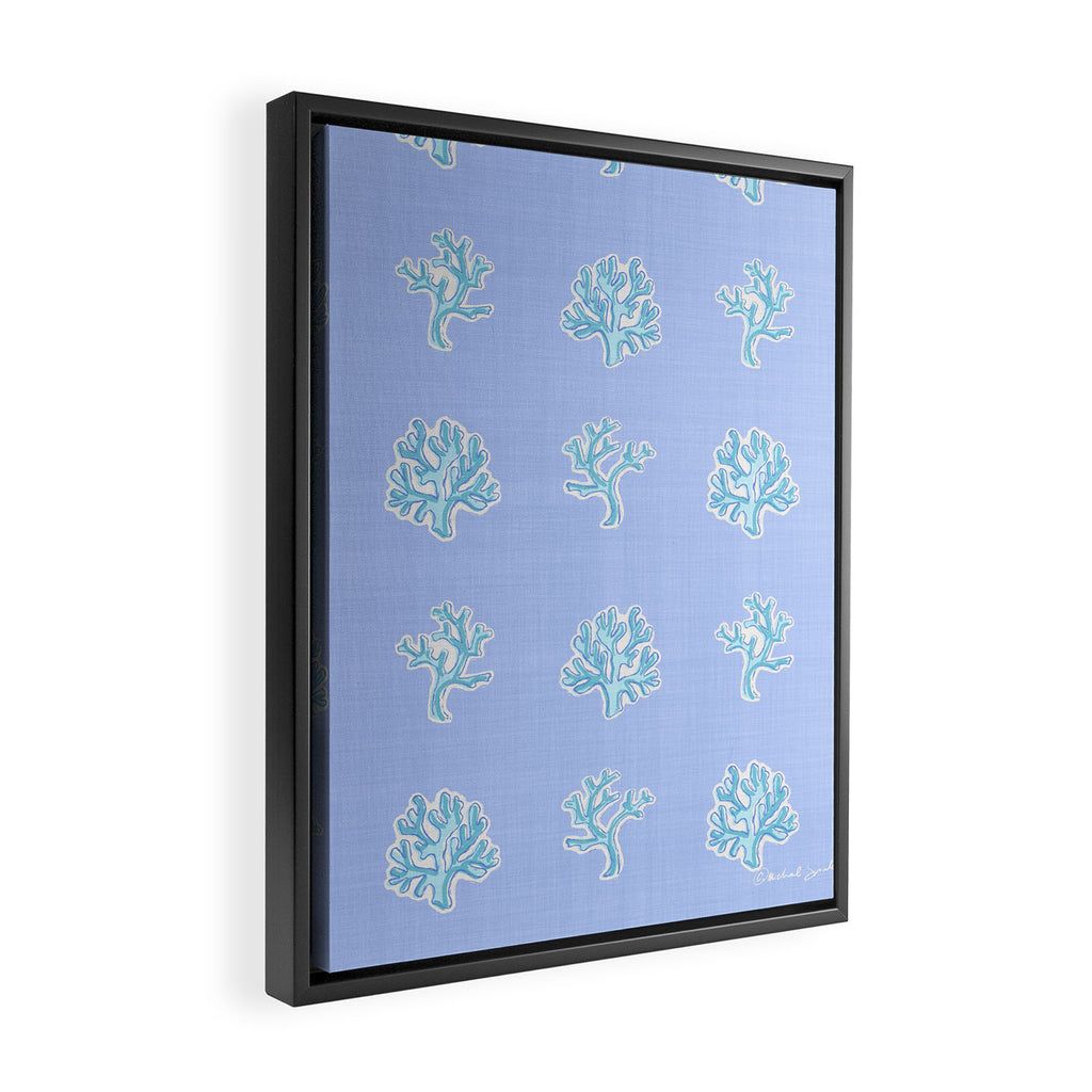 Coastal Coral Block Print in Blue and Aqua Framed Canvas Print Gallery Image 2