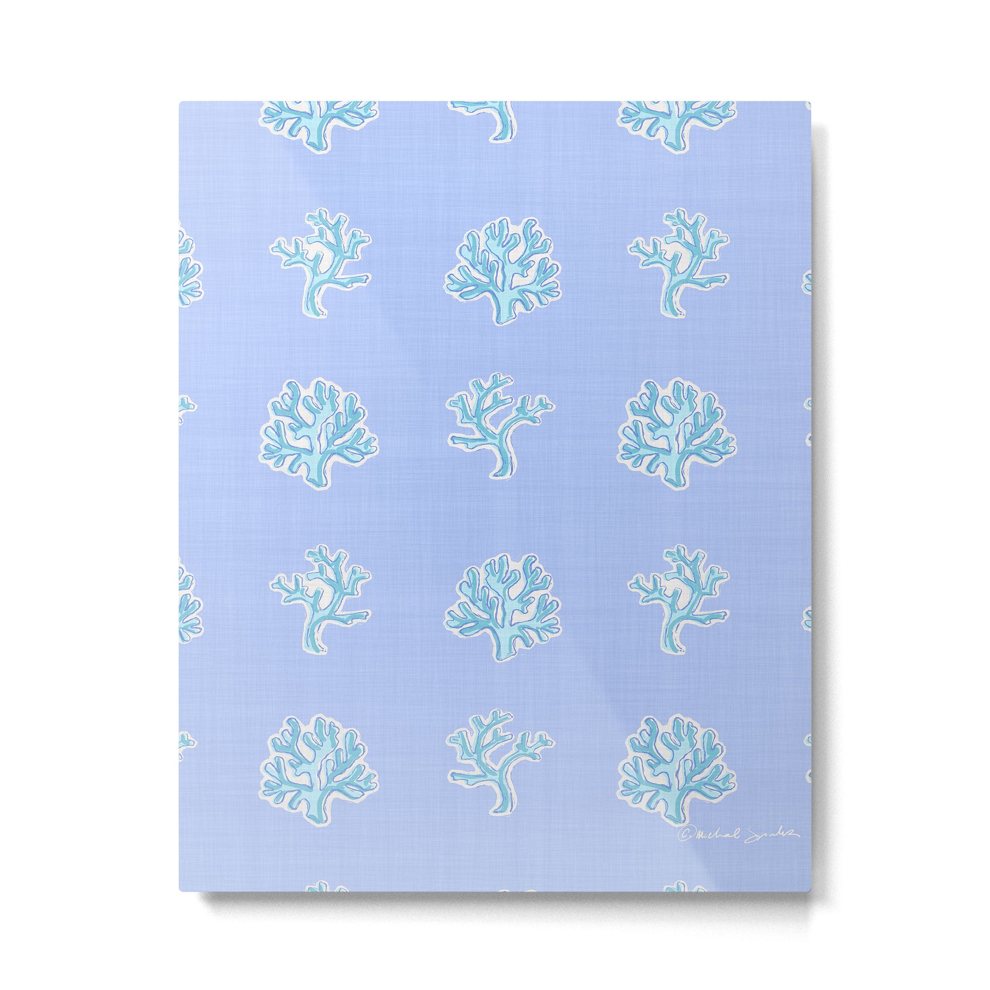 Coastal Coral Block Print in Blue and Aqua Metal Print Gallery Image 6