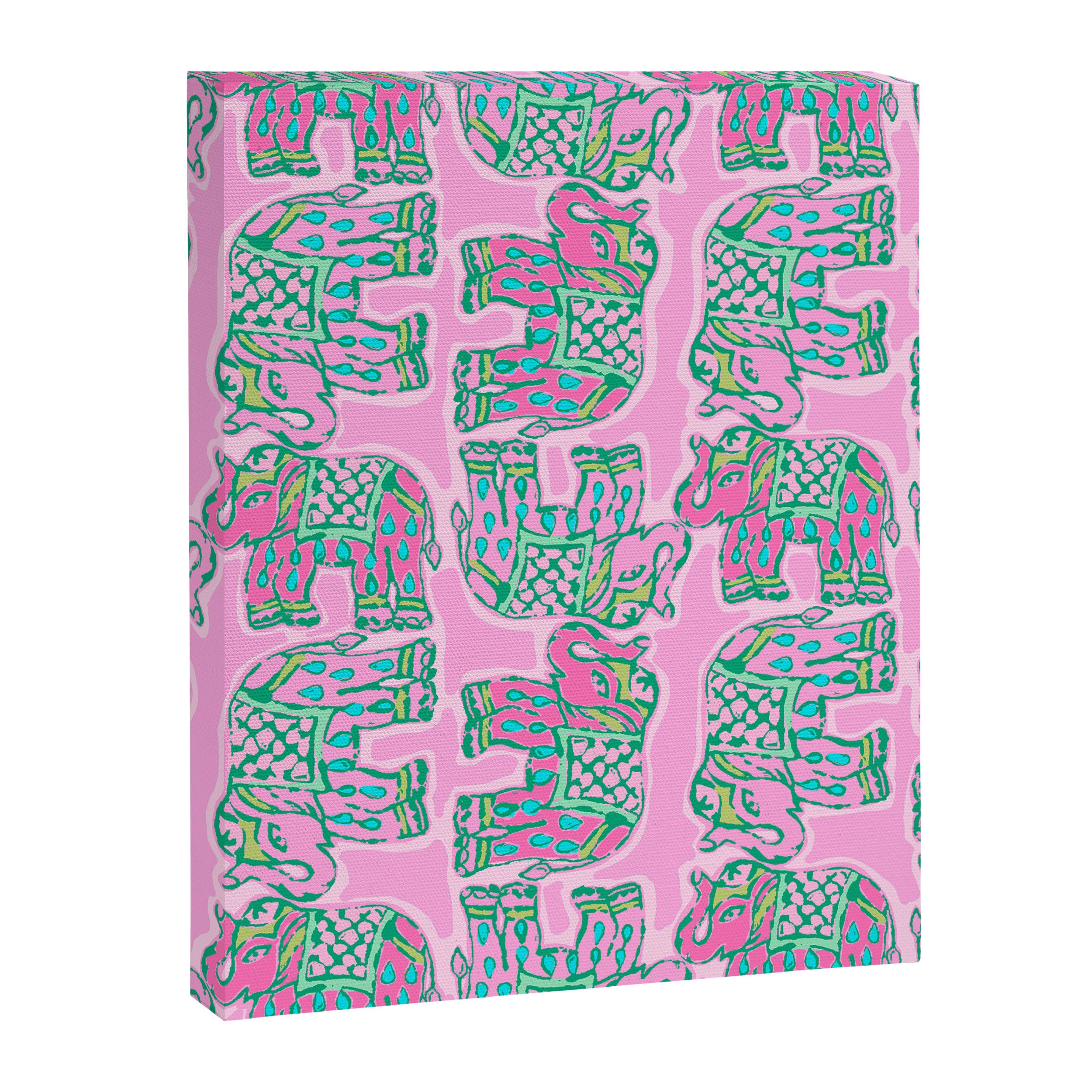 Elephant Block Print in Pink and Green Canvas Print Gallery Image 6