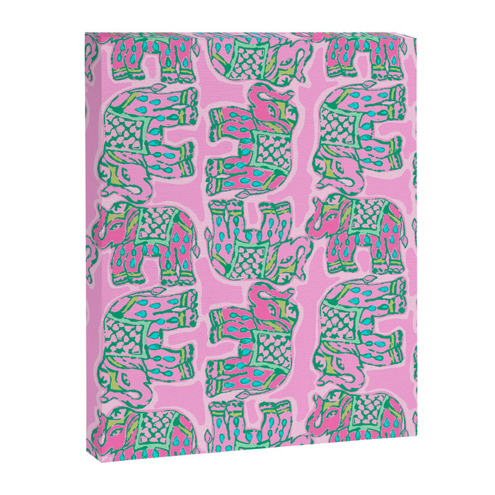 Elephant Block Print in Pink and Green Canvas Print Gallery Image 1