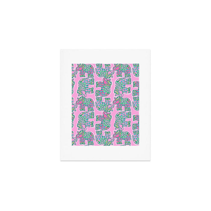 Elephant Block Print in Pink and Green Art Print Gallery Image 1