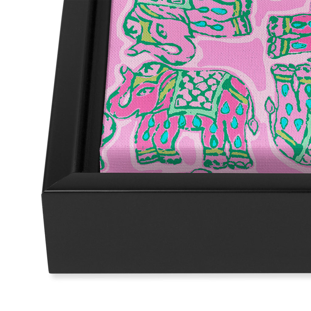 Elephant Block Print in Pink and Green Framed Canvas Print Gallery Image 3