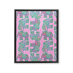 Elephant Block Print in Pink and Green Framed Canvas Print Gallery Image 6
