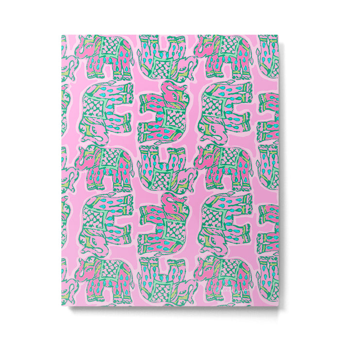 Elephant Block Print in Pink and Green Metal Print Gallery Image 1