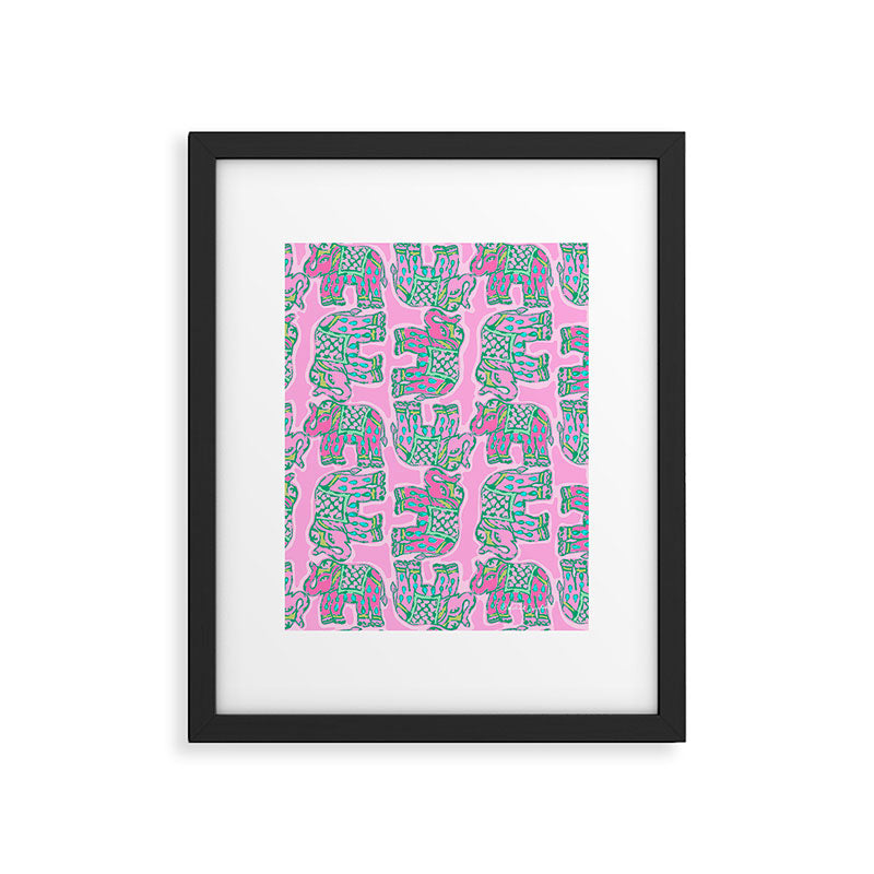 Elephant Block Print in Pink and Green Framed Art Print Gallery Image 5