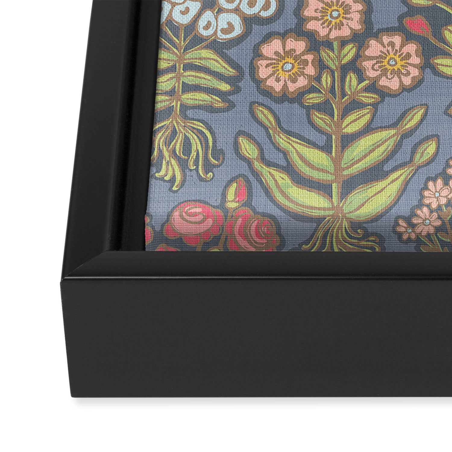 Floral Botanical Mille Fleur Pattern Framed Canvas Print Gallery Image 3