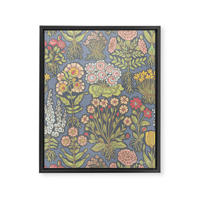 Floral Botanical Mille Fleur Pattern Framed Canvas Print Gallery Image 1