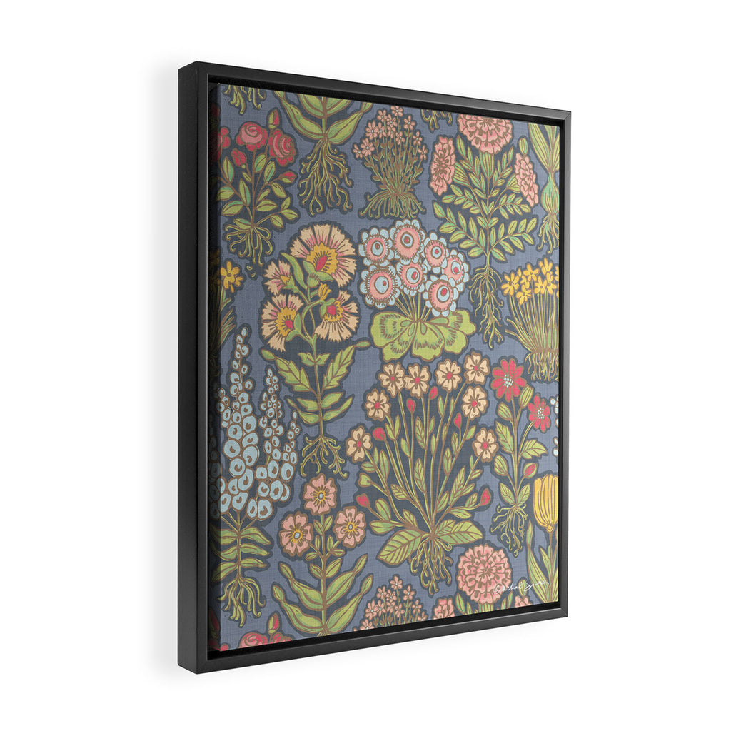 Floral Botanical Mille Fleur Pattern Framed Canvas Print Gallery Image 2