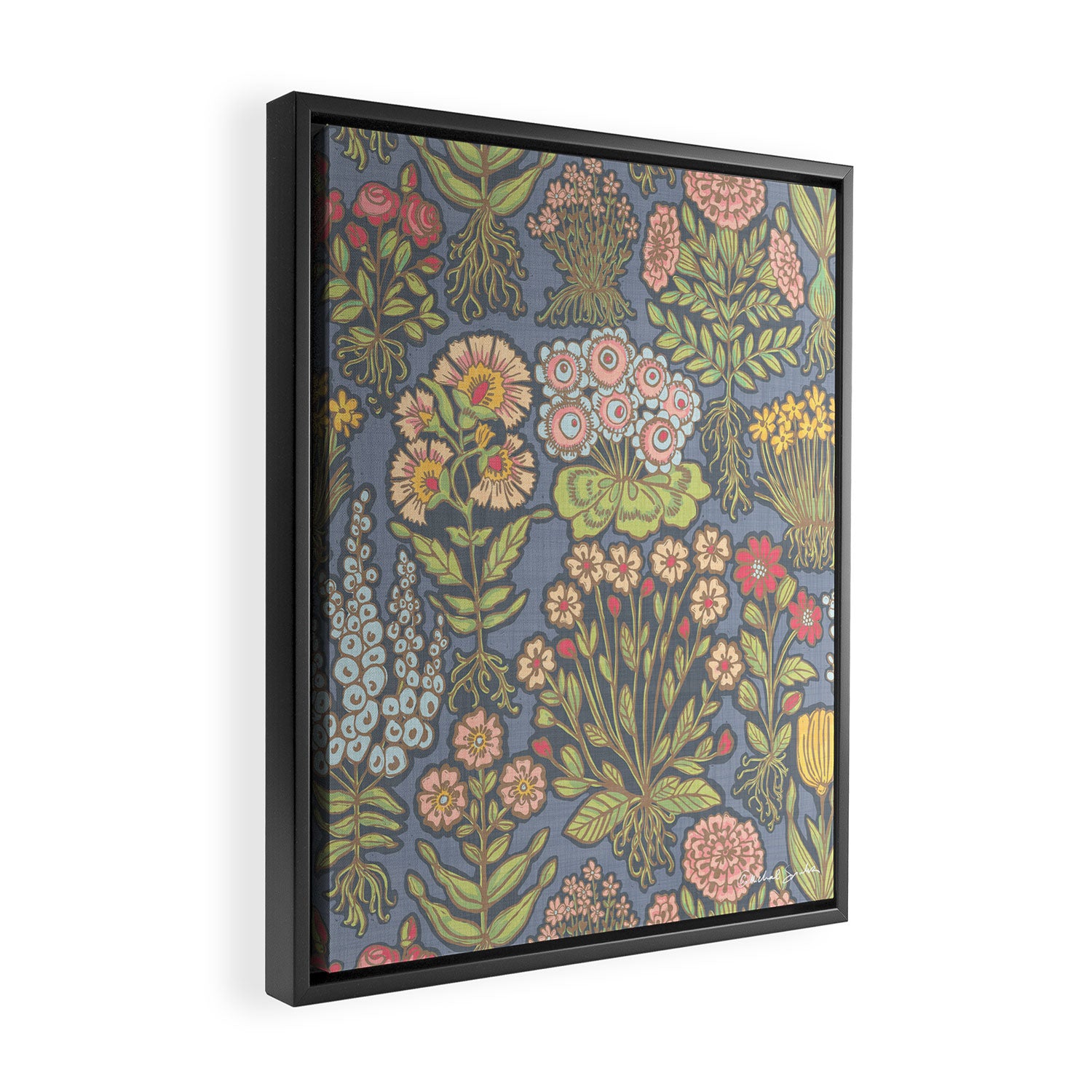 Floral Botanical Mille Fleur Pattern Framed Canvas Print Gallery Image 2