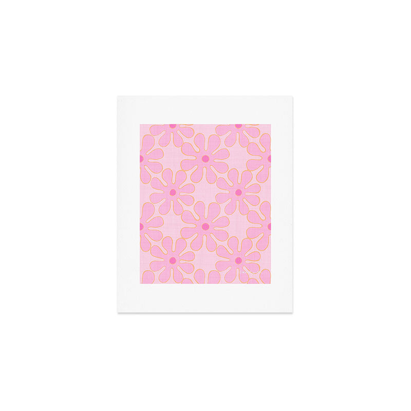 Pink Floral 70s Style Groovy Flowers Art Print Gallery Image 1