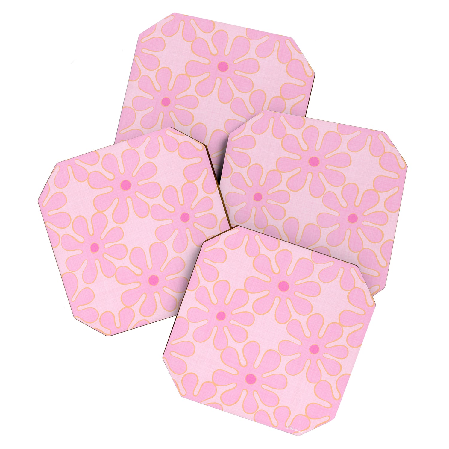 Pink Floral 70s Style Groovy Flowers Coaster Gallery Image 1