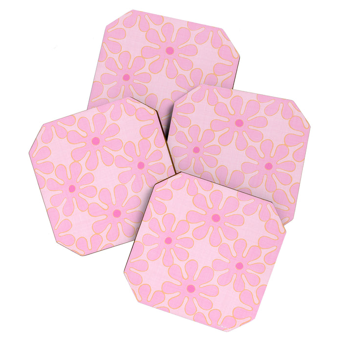 Pink Floral 70s Style Groovy Flowers Coaster Gallery Image 1