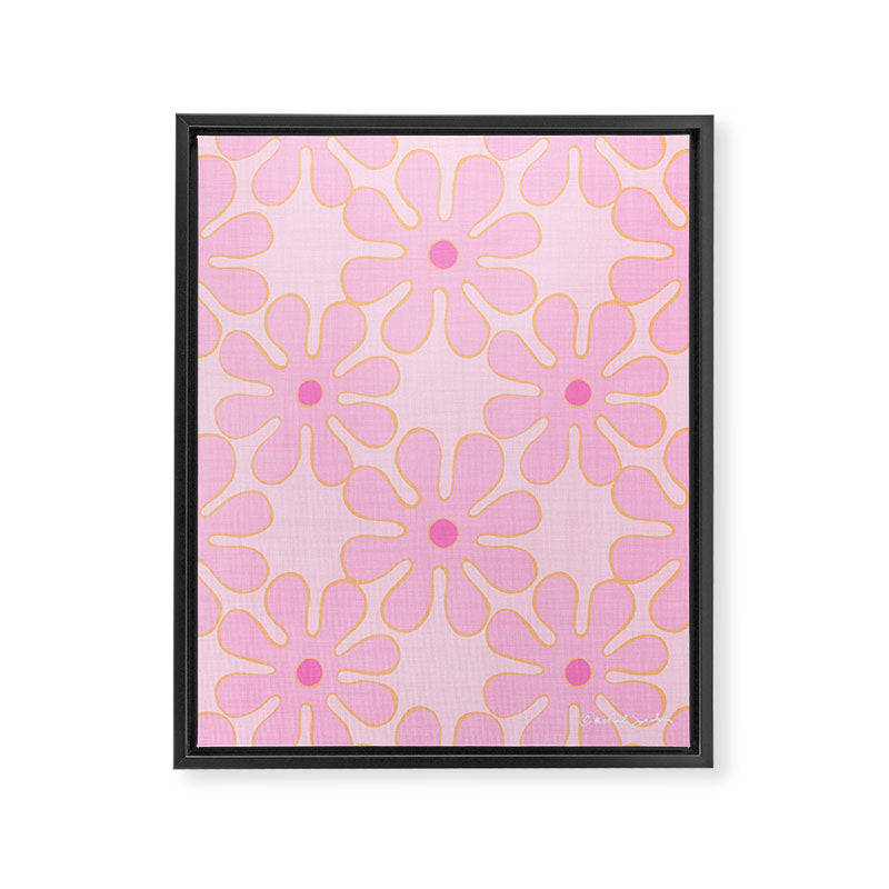 Pink Floral 70s Style Groovy Flowers Framed Canvas Print Gallery Image 8
