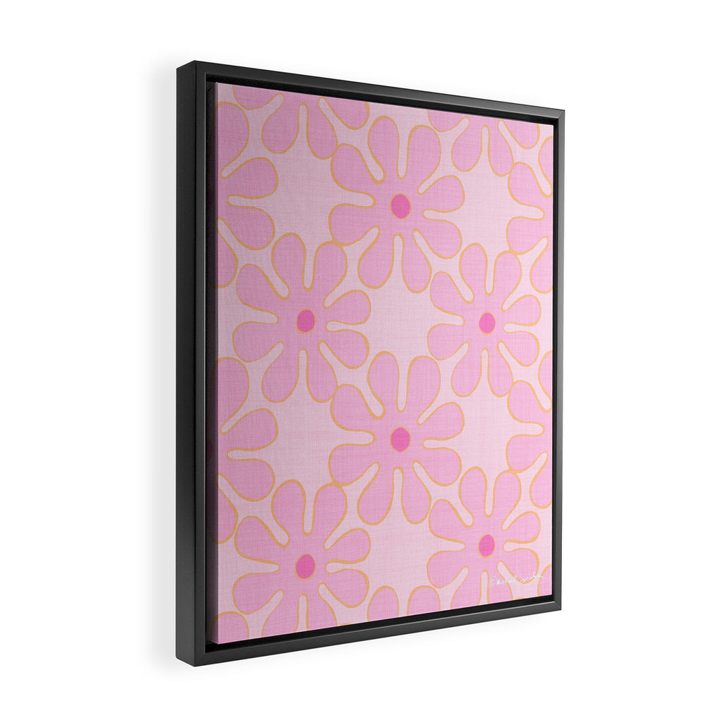 Pink Floral 70s Style Groovy Flowers Framed Canvas Print Gallery Image 2