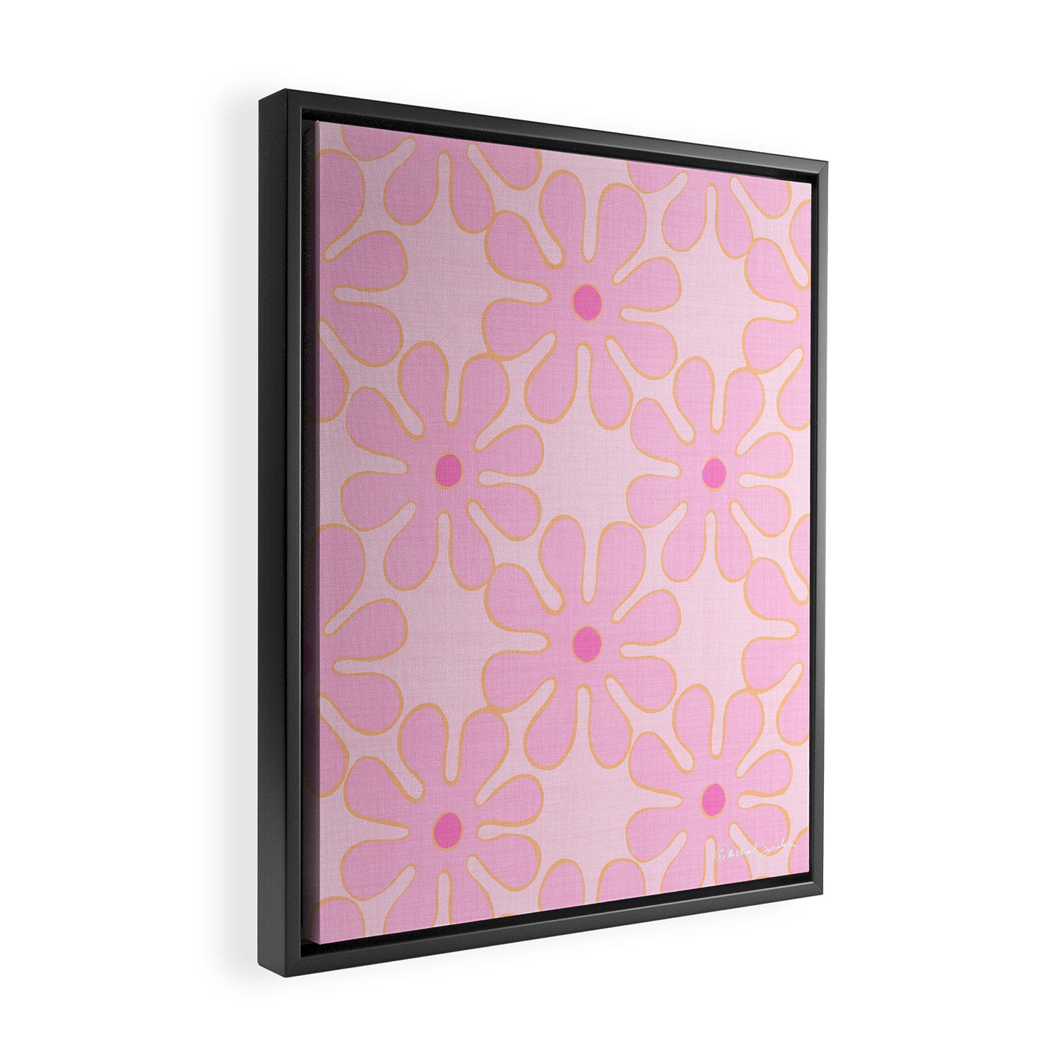 Pink Floral 70s Style Groovy Flowers Framed Canvas Print Gallery Image 2