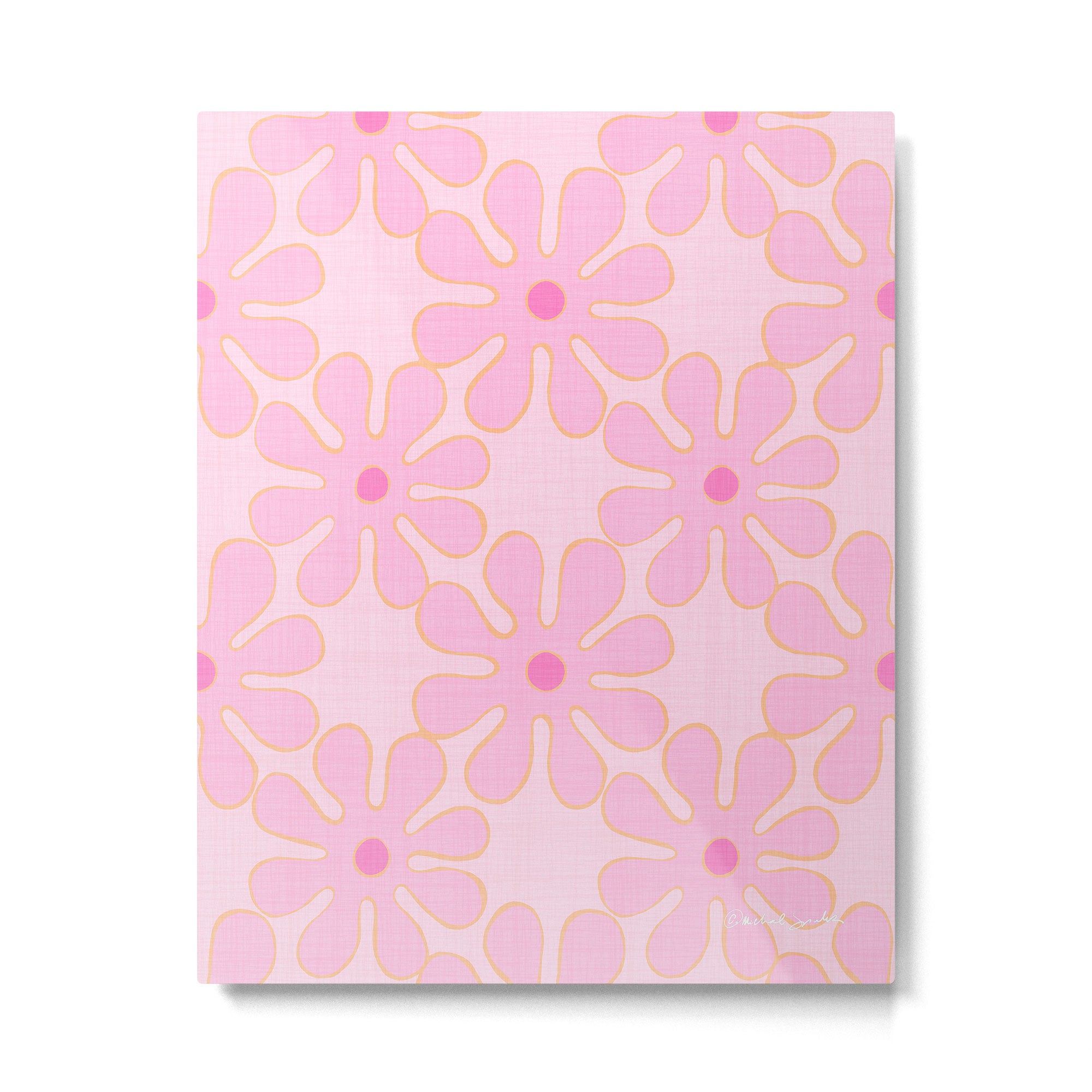 Pink Floral 70s Style Groovy Flowers Metal Print Gallery Image 6