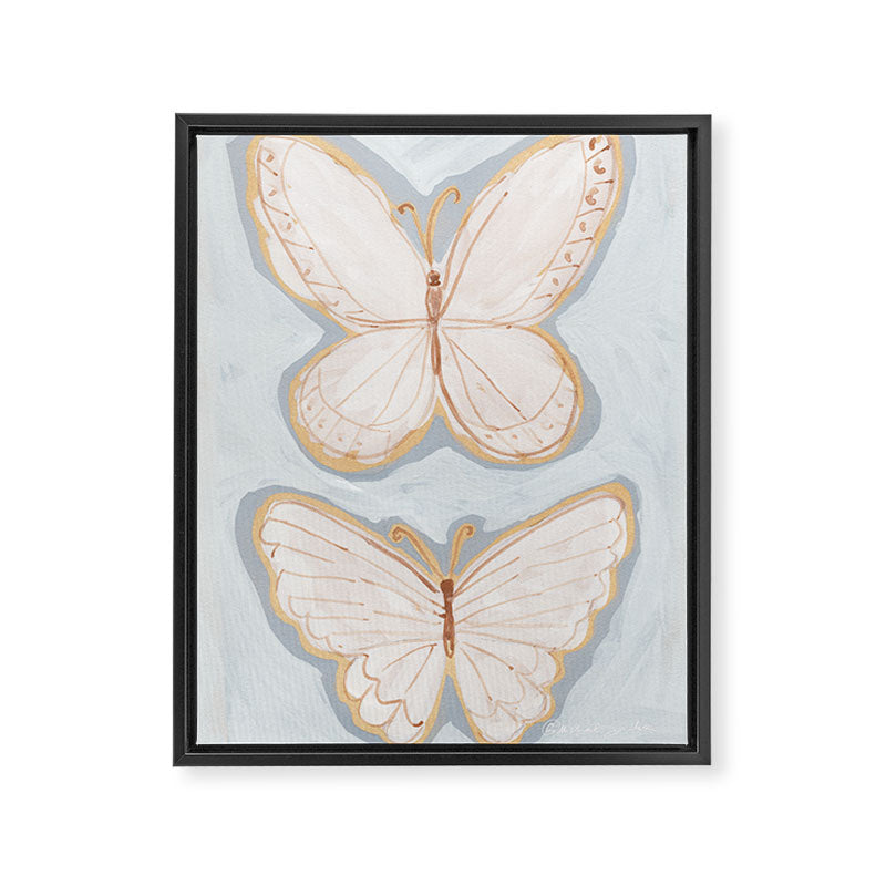 Two Butterflies on Blue Framed Canvas Print Gallery Image 6