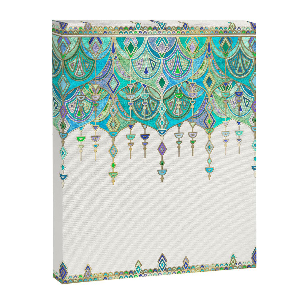 Art Deco Double Drop in Jade and Aquamarine on Cream Canvas Print Gallery Image 6