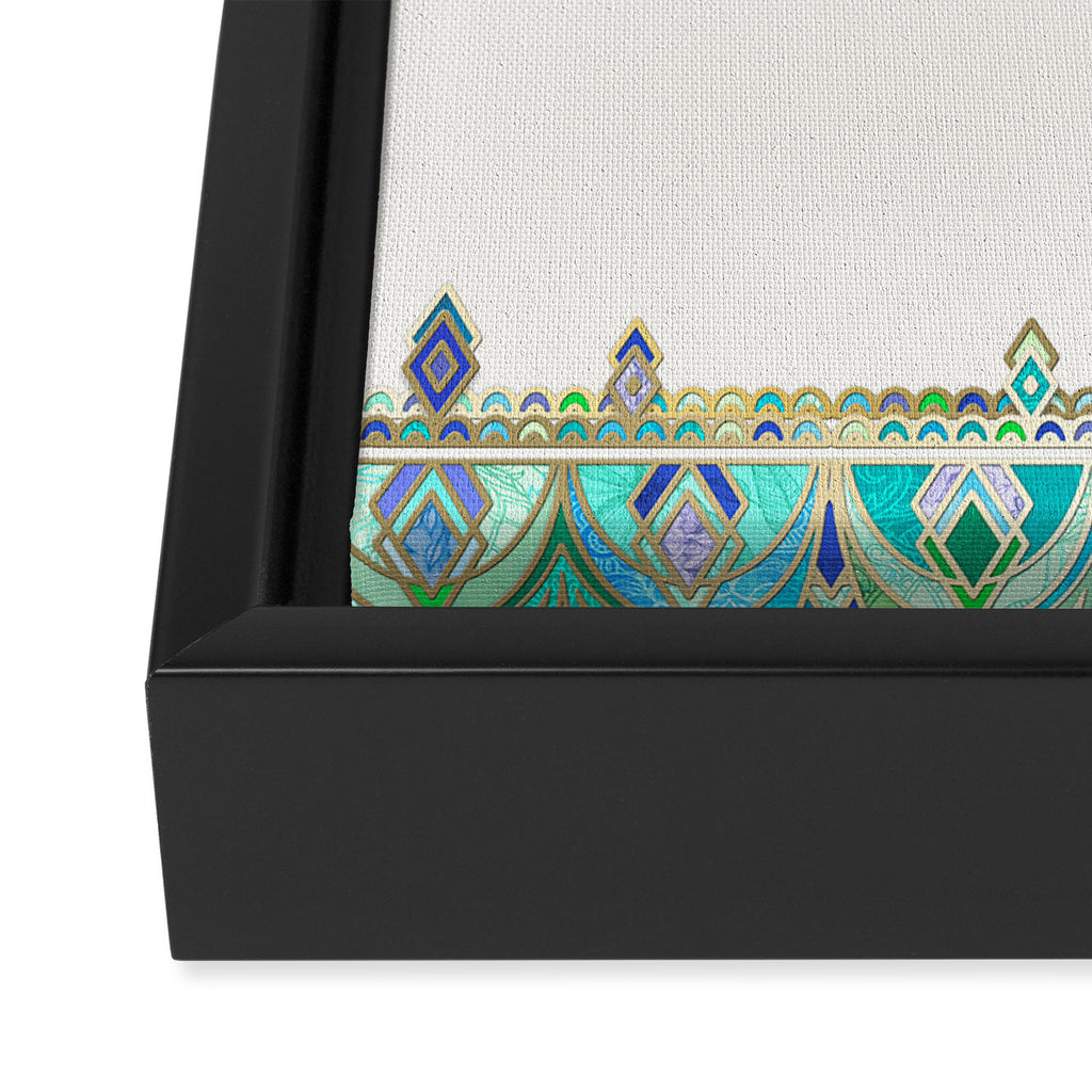 Art Deco Double Drop in Jade and Aquamarine on Cream Framed Canvas Print Gallery Image 3