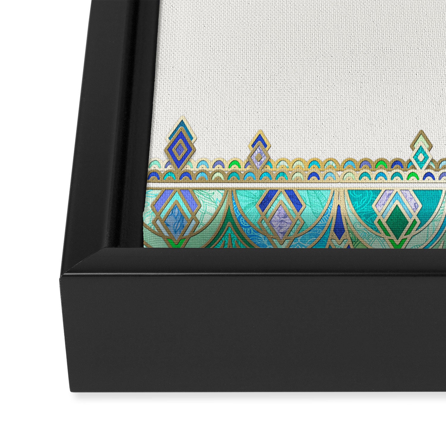 Art Deco Double Drop in Jade and Aquamarine on Cream Framed Canvas Print Gallery Image 3
