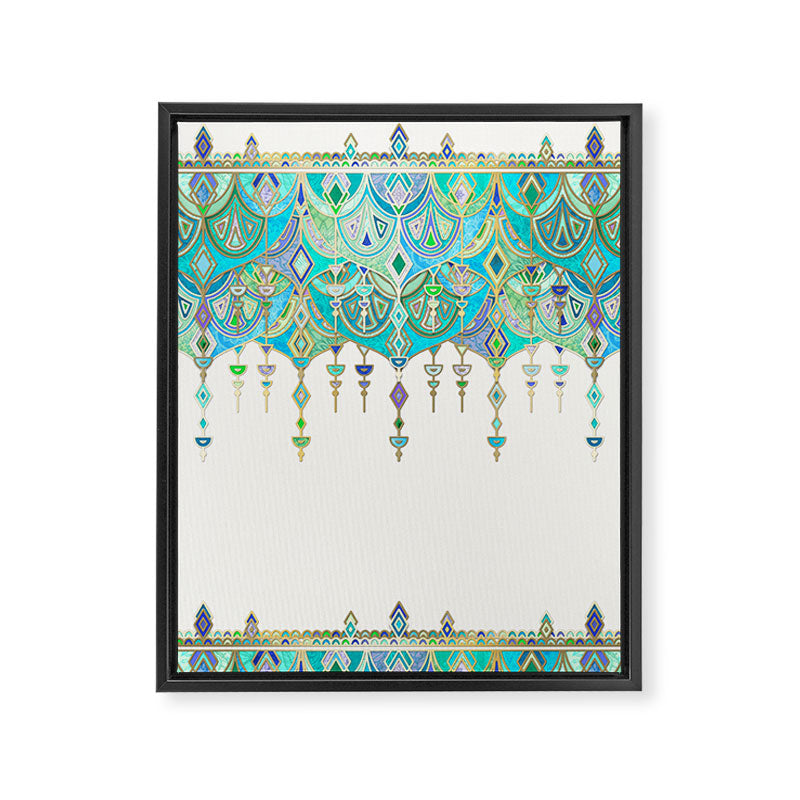 Art Deco Double Drop in Jade and Aquamarine on Cream Framed Canvas Print Gallery Image 6