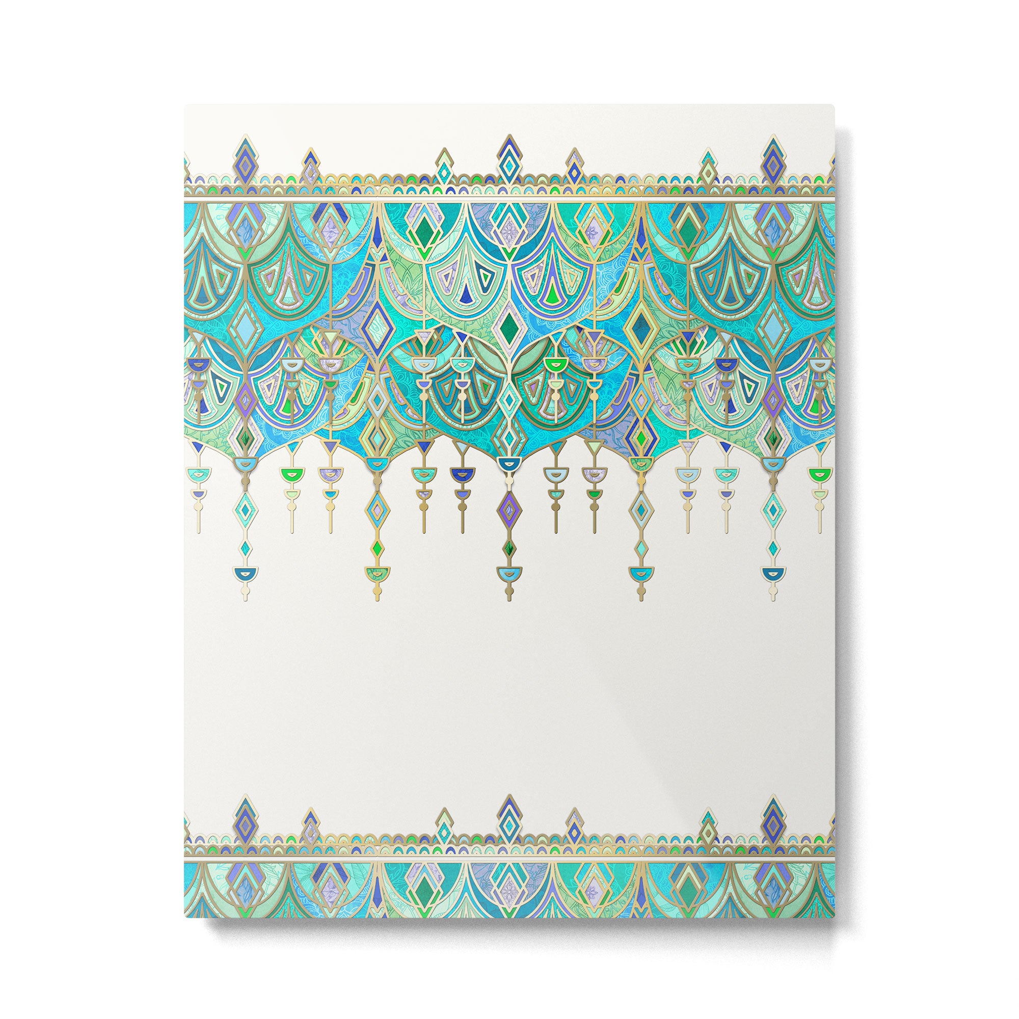 Art Deco Double Drop in Jade and Aquamarine on Cream Metal Print Gallery Image 4
