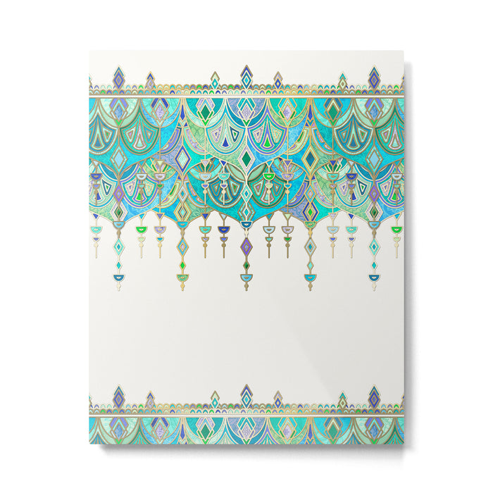 Art Deco Double Drop in Jade and Aquamarine on Cream Metal Print Gallery Image 1