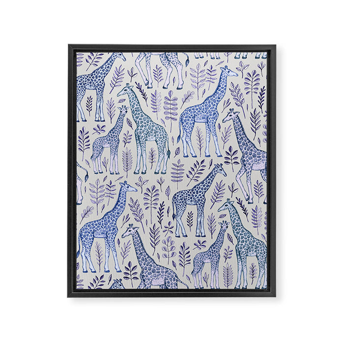 Blue Giraffe Pattern Framed Canvas Print Gallery Image 1