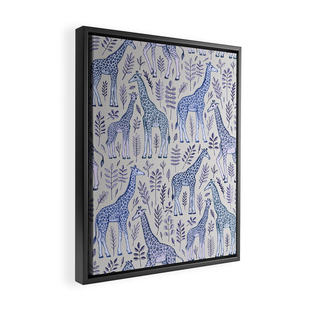 Blue Giraffe Pattern Framed Canvas Print Gallery Image 2