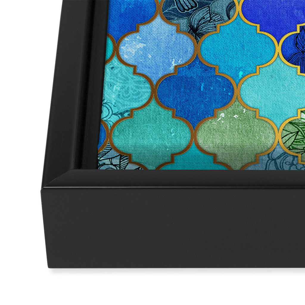 Cobalt Blue, Aqua & Gold Decorative Moroccan Tile Pattern Framed Canvas Print Gallery Image 3