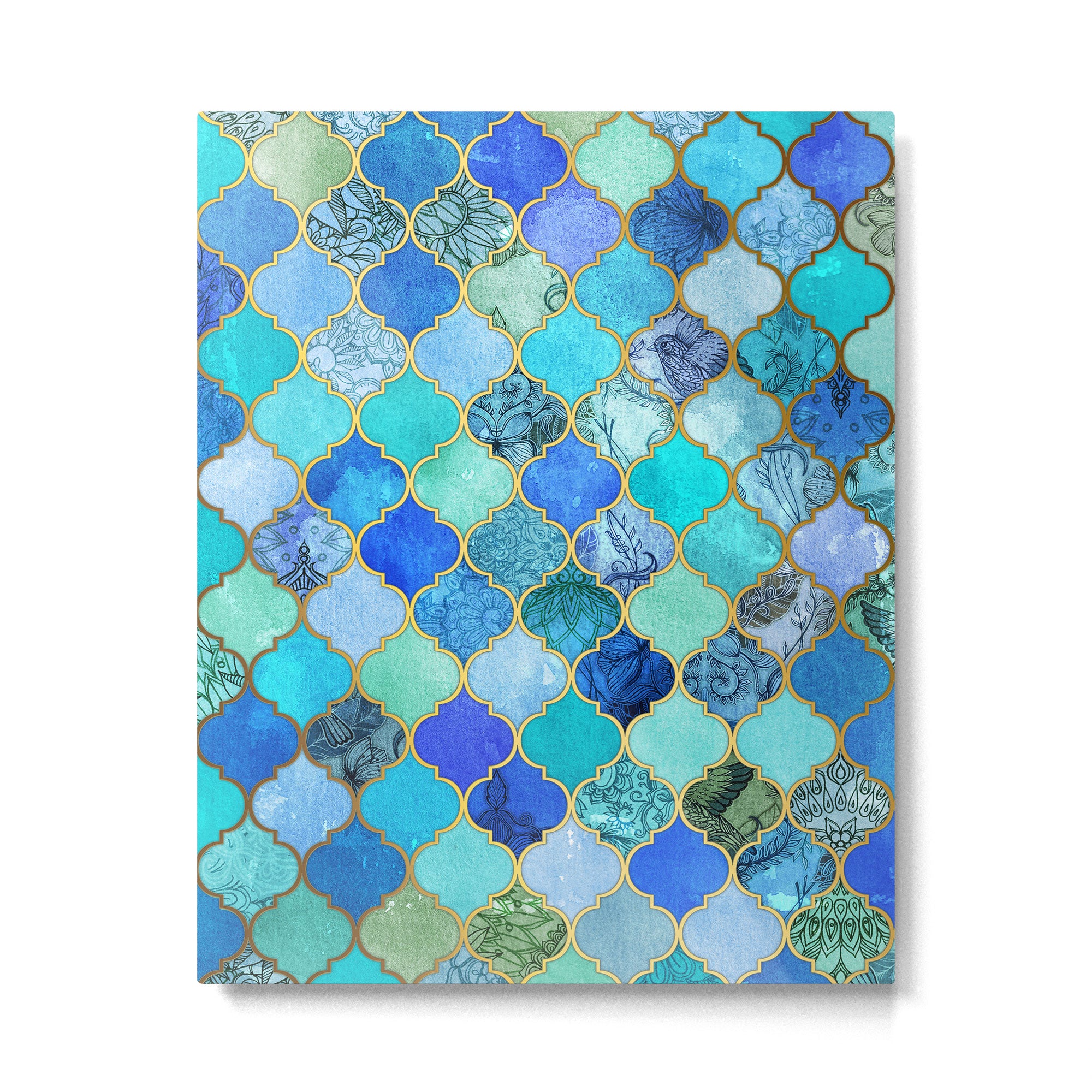 Cobalt Blue, Aqua & Gold Decorative Moroccan Tile Pattern Metal Print Gallery Image 4
