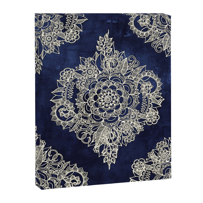 Cream Floral Moroccan Pattern on Deep Indigo Ink Canvas Print Gallery Image 1