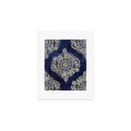 Cream Floral Moroccan Pattern on Deep Indigo Ink Art Print Gallery Image 1