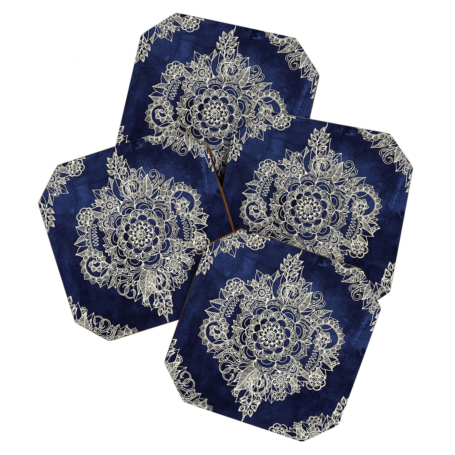 Cream Floral Moroccan Pattern on Deep Indigo Ink Coaster Gallery Image 1