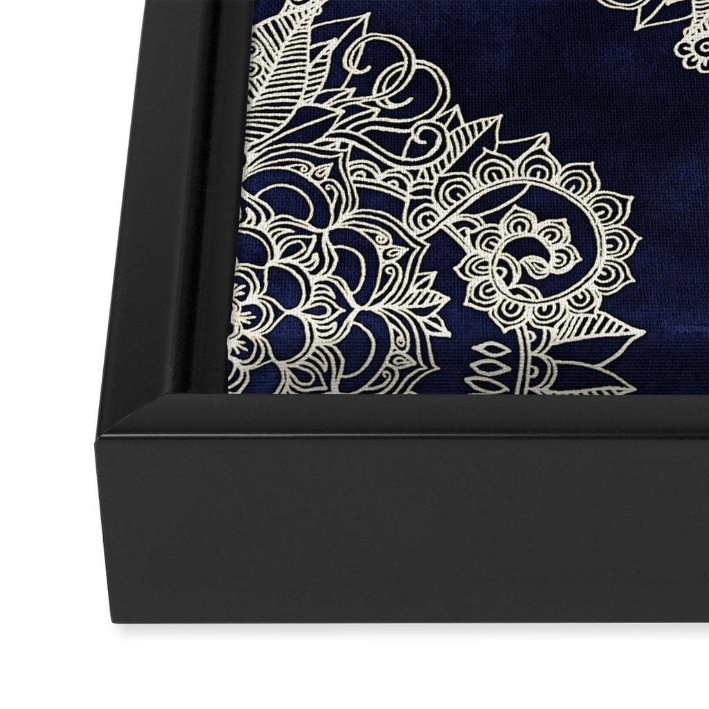 Cream Floral Moroccan Pattern on Deep Indigo Ink Framed Canvas Print Gallery Image 3