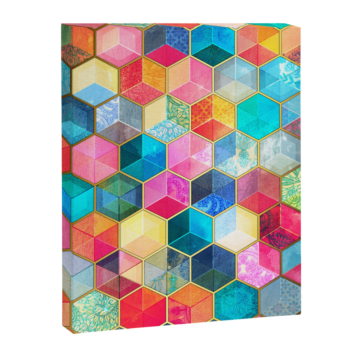 Crystal Bohemian Honeycomb Cubes - colorful hexagon pattern Canvas Print Gallery Image 6