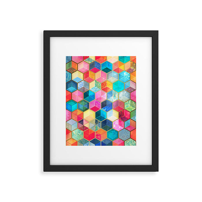 Crystal Bohemian Honeycomb Cubes - colorful hexagon pattern Framed Art Print Gallery Image 1