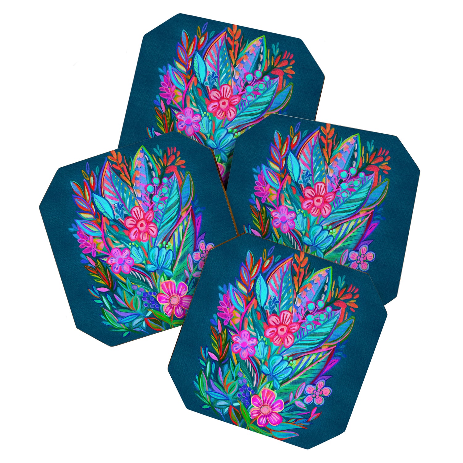 Exuberant Bouquet in Aqua, Fuchsia and Emerald Coaster Gallery Image 1