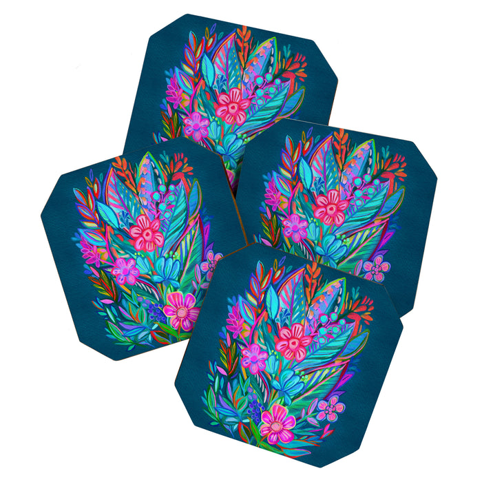 Exuberant Bouquet in Aqua, Fuchsia and Emerald Coaster Gallery Image 1
