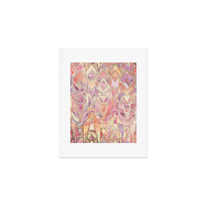 Glowing Coral and Amethyst Art Deco Pattern Art Print Gallery Image 1