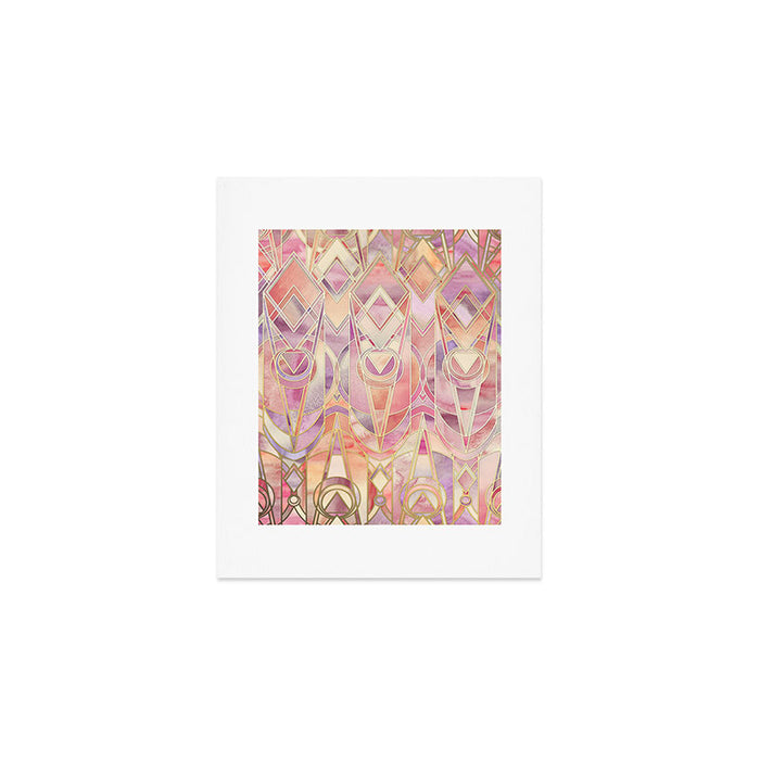 Glowing Coral and Amethyst Art Deco Pattern Art Print Gallery Image 1
