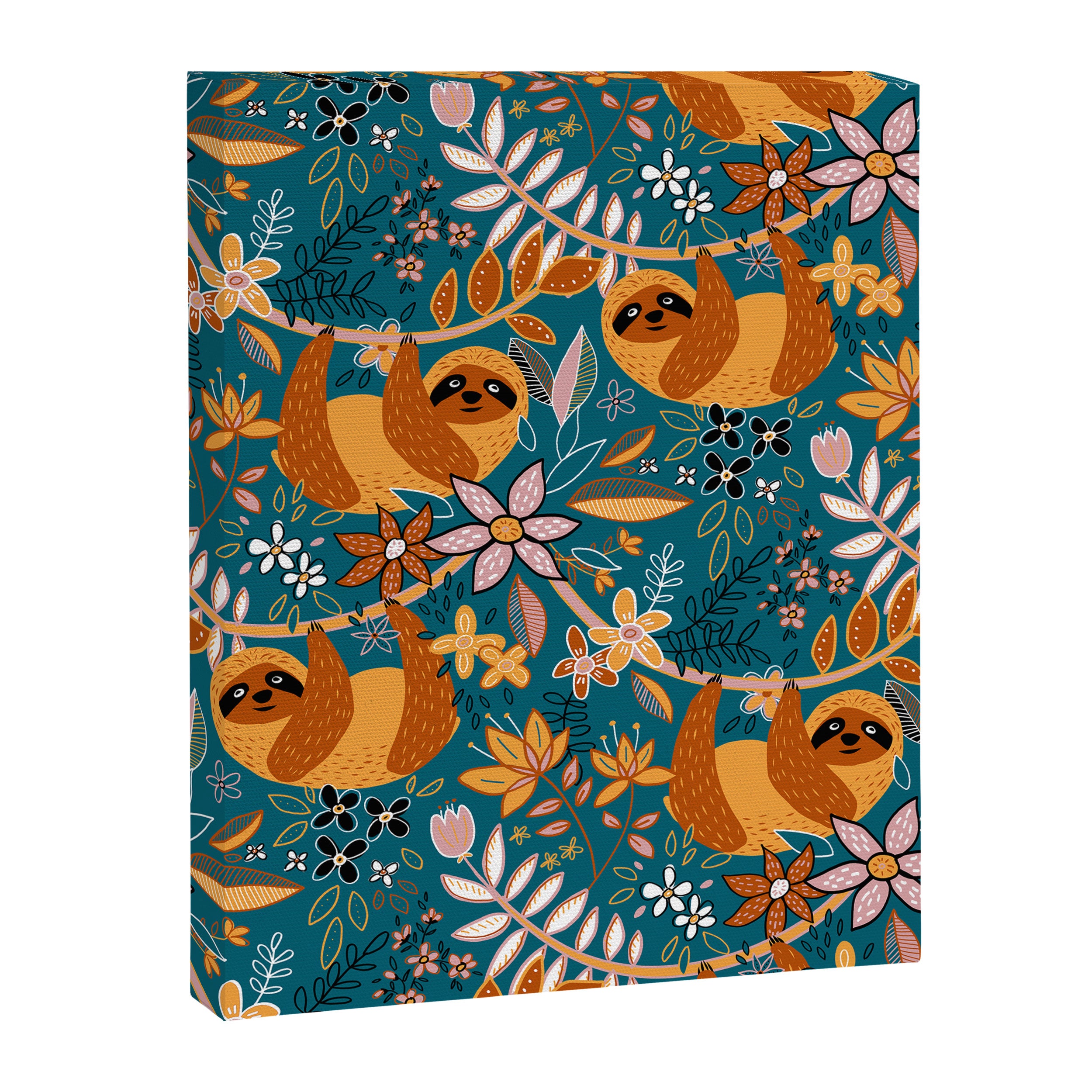 Happy Boho Sloth Floral Canvas Print Gallery Image 6