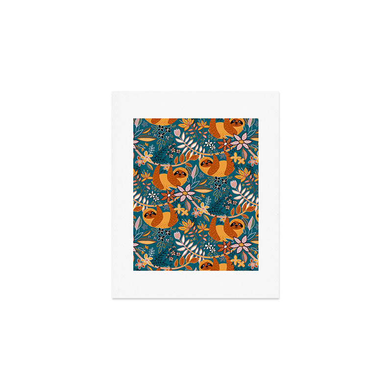 Happy Boho Sloth Floral Art Print Gallery Image 1
